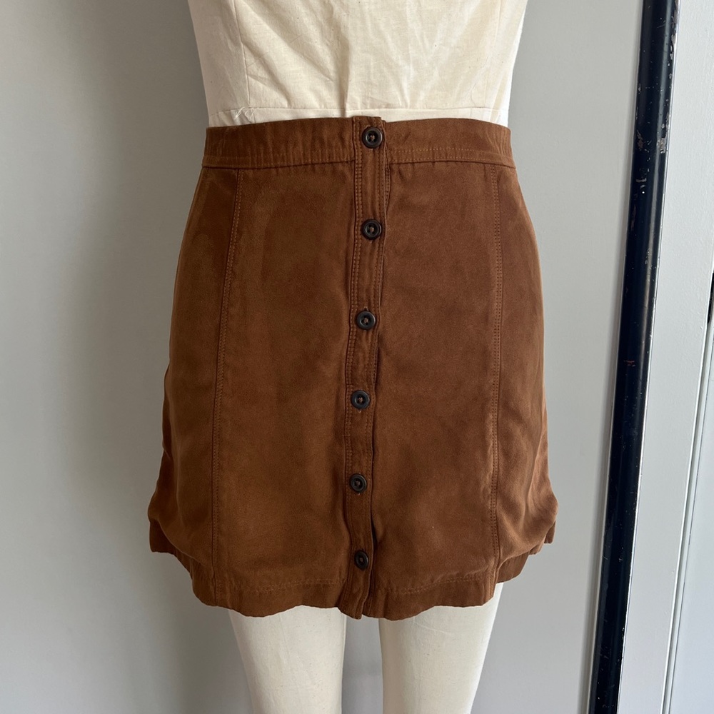 Vegan Suede Button Front Mini Skirt